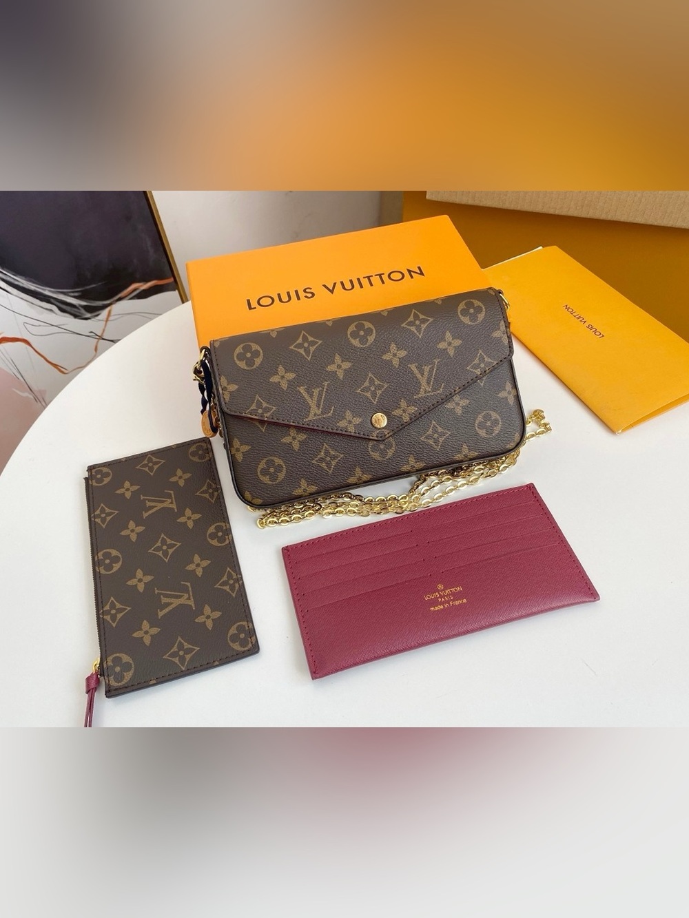 Louis Vuitton Monogram Crossbody Bag with Burgundy Cardholder